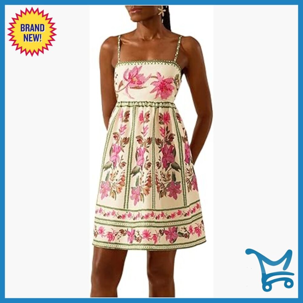 Women's Floral Print Spaghetti Strap A-Line Sundress Summer Casual Dress